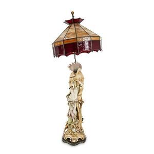Antique Austrian Figural Table Lamp Lady Shell Porcelain Stained Glass No Shade